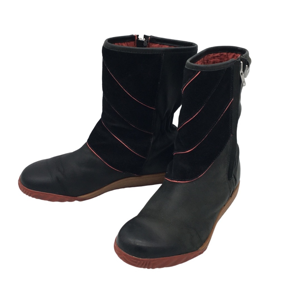 Sorel Firenzy Winter Black & Red Leather Ankle Booties Boots retro Y2K size 7.5
